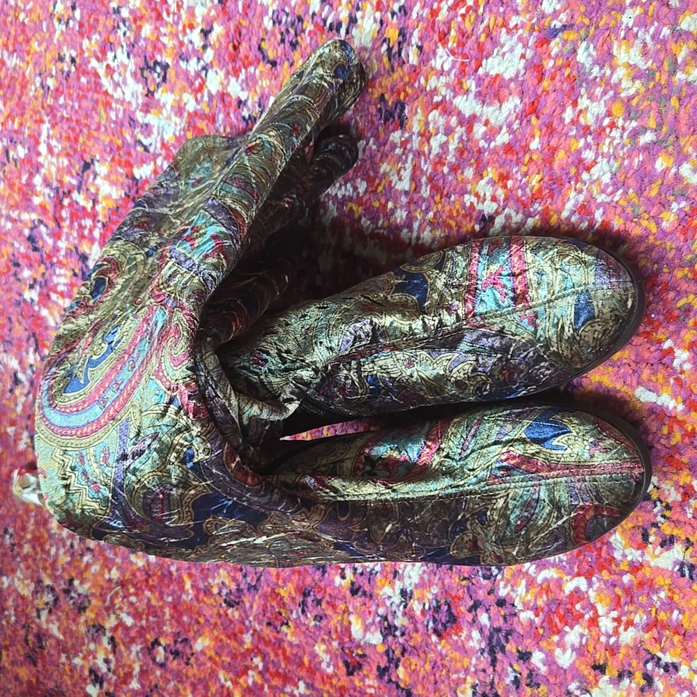 SOLD Velvet Metallic Paisley Gogo Boots Retro Vintage 90s 70s Style Toni Pons - Picture 12 of 12